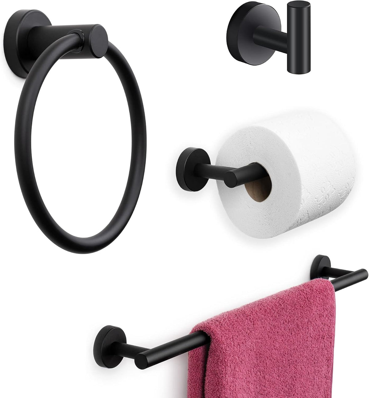 Marmolux Acc - 4 Piece Matte Black Bathroom Hardware Set - Towel Rack Set, Towel Holder & Wall Mounted Fixtures - Stainless Steel Matte Black Accessories