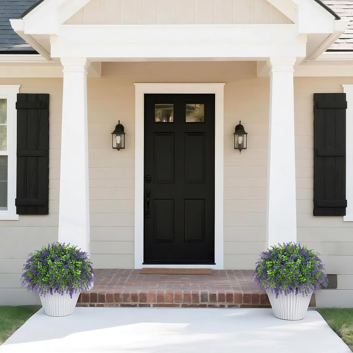 2 Set Artificial Boxwood＆Lavender Topiary Ball Tree for Front Porch(Purple)
