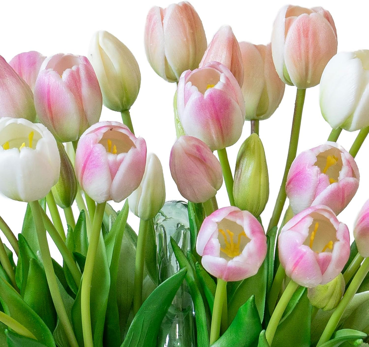 DUYONE 40pcs Artificial Tulips Flowers, Latex Bouquet,Fake Tulips for Office Wedding Party Home Kitchen Garden Decoration-B Peach Pink Set