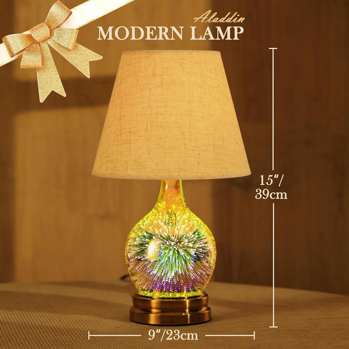 Porseme Table Lamp, Desk Lamp Bulb Included - Modern Lamp with Unique Lampshade, Handmade 3D Effect Glass Base - Perfect Table Lamp in Bedroom, Bedside, Living Room, Office (E12 LED Bulb Included)