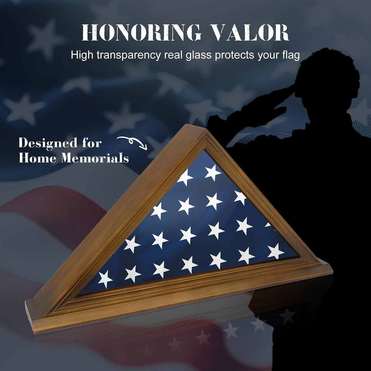 Folded Flag Display Case for 5'x9' Military Burial Flag, Walnut Solid Wood
