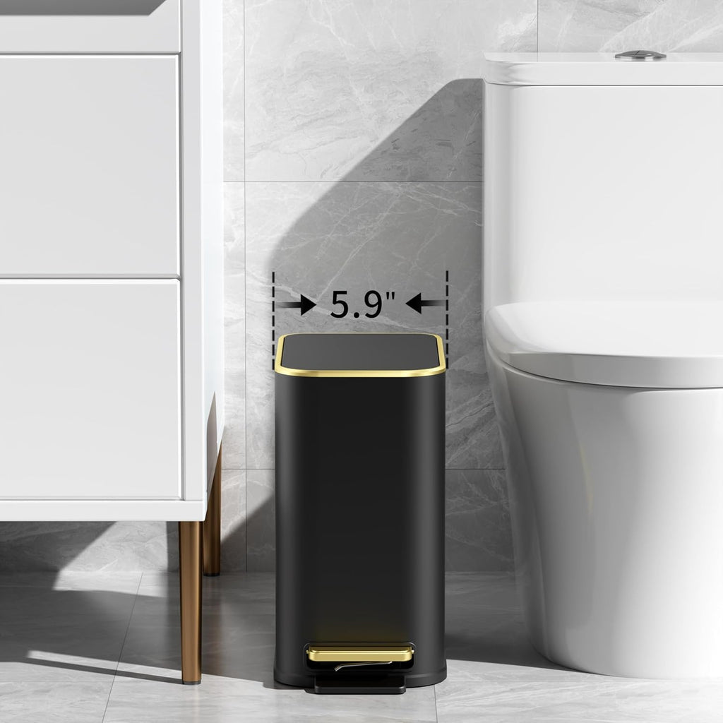 TIPGO Small Bathroom Trash Can with Lid, 5 Liters / 1.3 Gal, Black