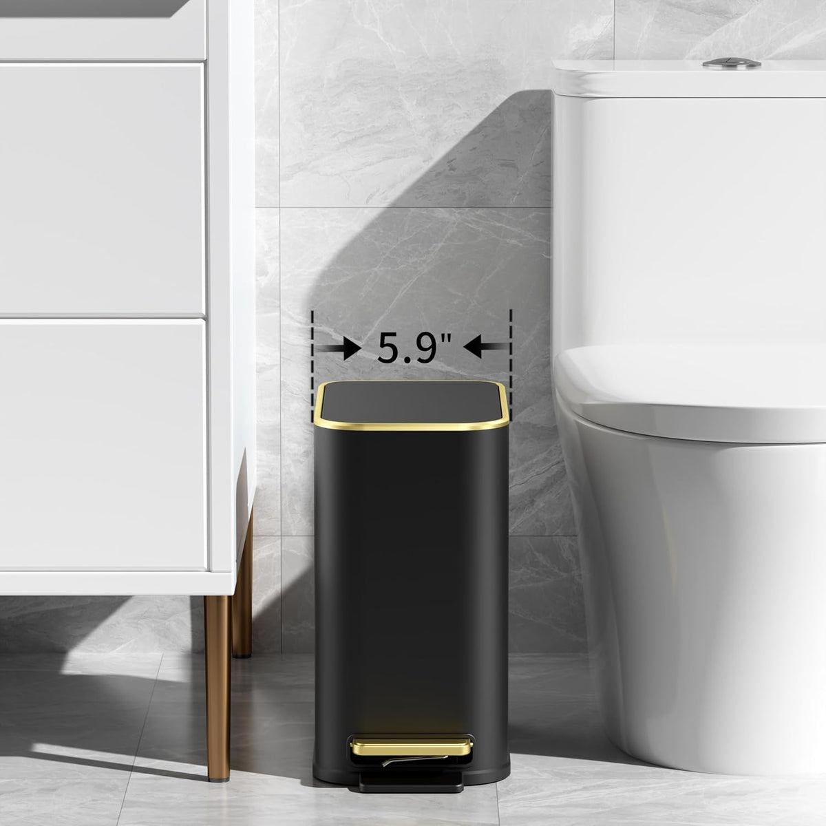 TIPGO Small Bathroom Trash Can with Lid, 5 Liters / 1.3 Gal, Black