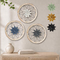 Paquesta 3 Piece Round Farmhouse Wall Decor with 6 Piece Interchangeable Flowers 15.75'' Medallion Wood & Metal Rustic Wall Art for Living Room Bedroom Kitchen Bathroom Dining Room Home Decorations (large black wheel)