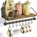Alsonerbay Floating Shelf for Wall with Wooden Towel Bar, Carbonized Black