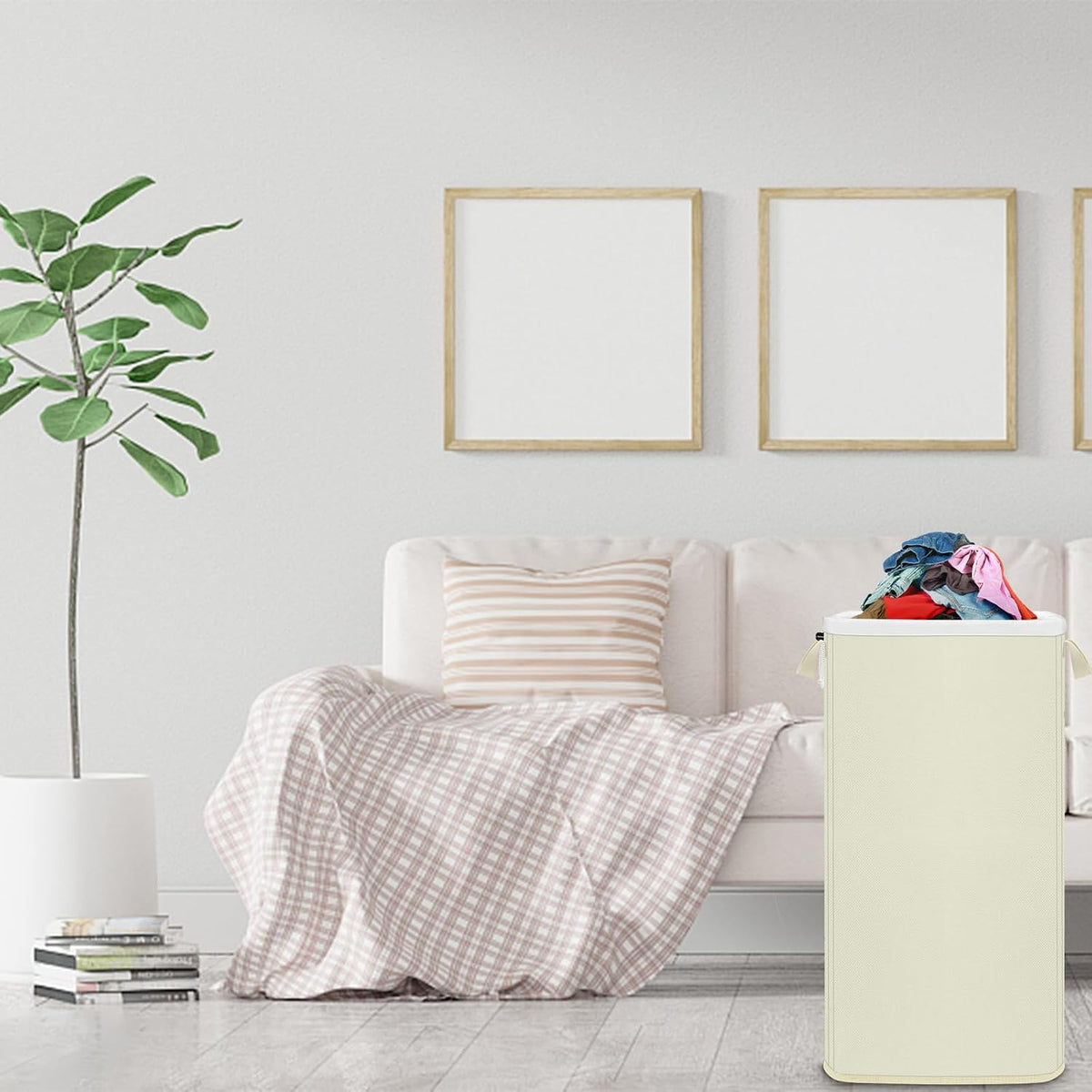 SNIGJAT Extra Large Laundry Hamper, Folding 100L Laundry Basket, Beige