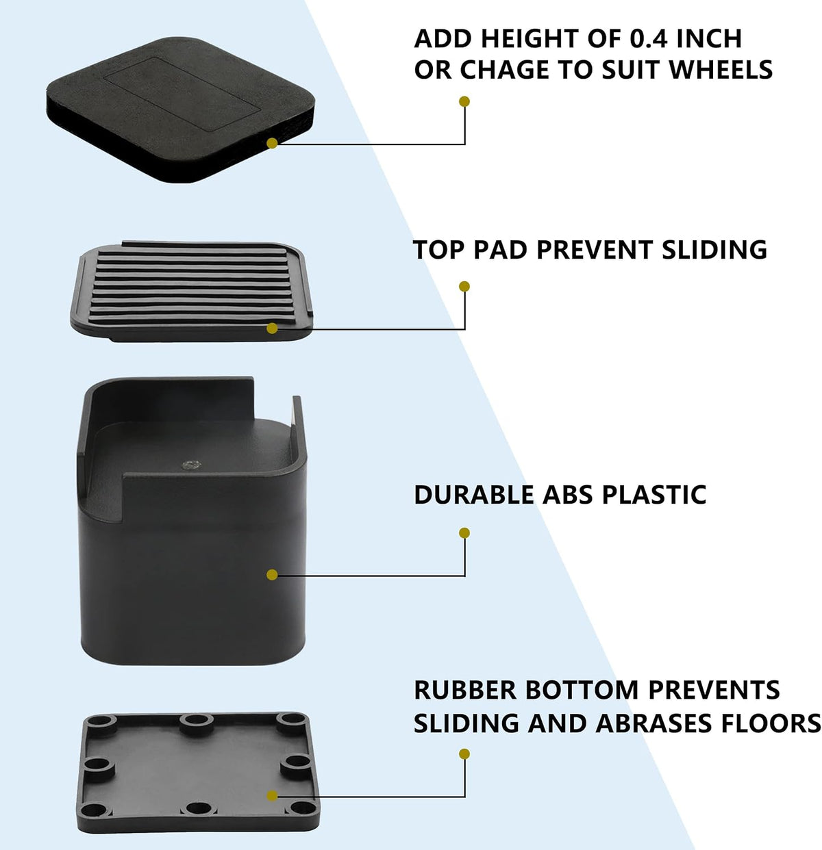 BTSD-home 3 or 4 Inch Bed Risers for Furniture Wheels, Black, 4 Pack