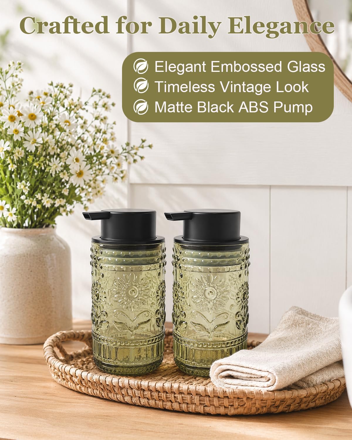 Glass Foaming Soap Dispenser, Vintage Foam Hand Soap Dispenser, Green