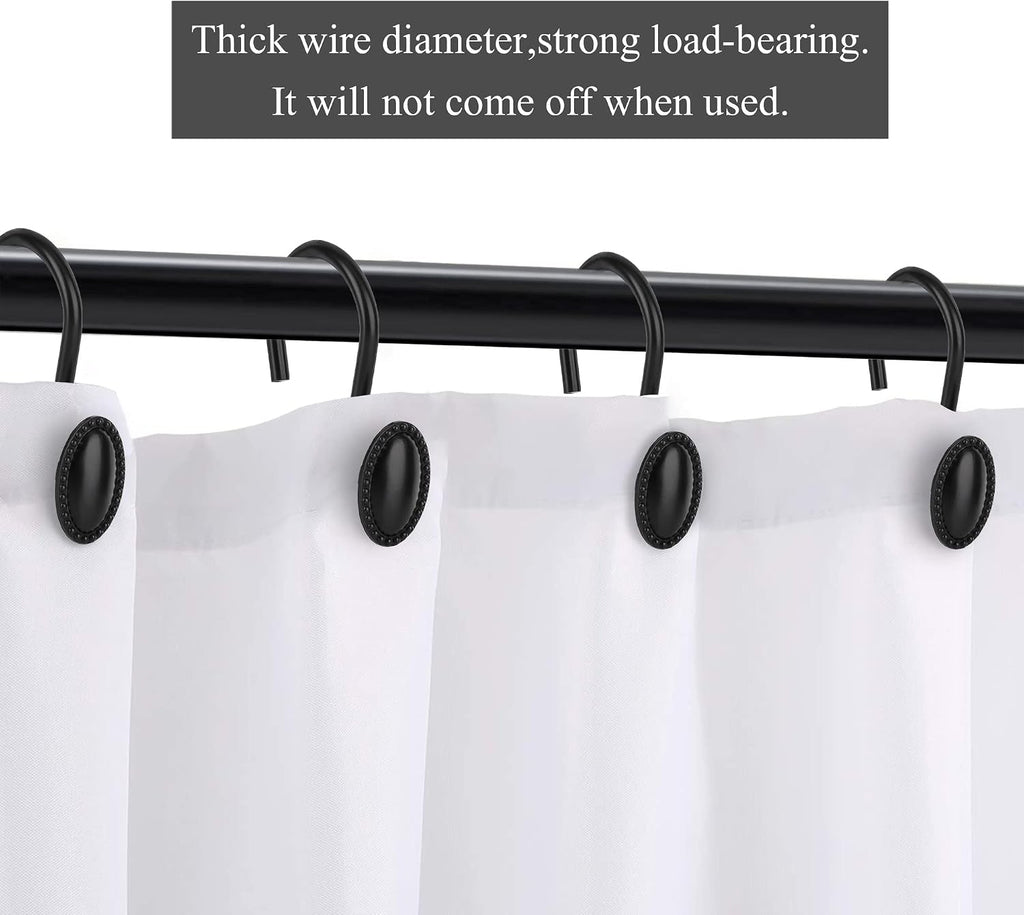 Black Shower Curtain Hooks,12Pcs Heavy Duty Rustproof Zinc