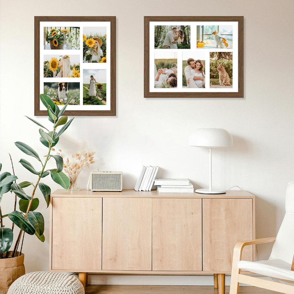 JCJMY 11x14 Picture Frame, 4x6 Collage Picture Frame, Display 5 Pcs 4x6 Photos or 11x14 Picture, Five Opening 4x6 Collage Frame for Wall Hanging, Lightweight 4 x 6 Multi Pictures Frame, Brown