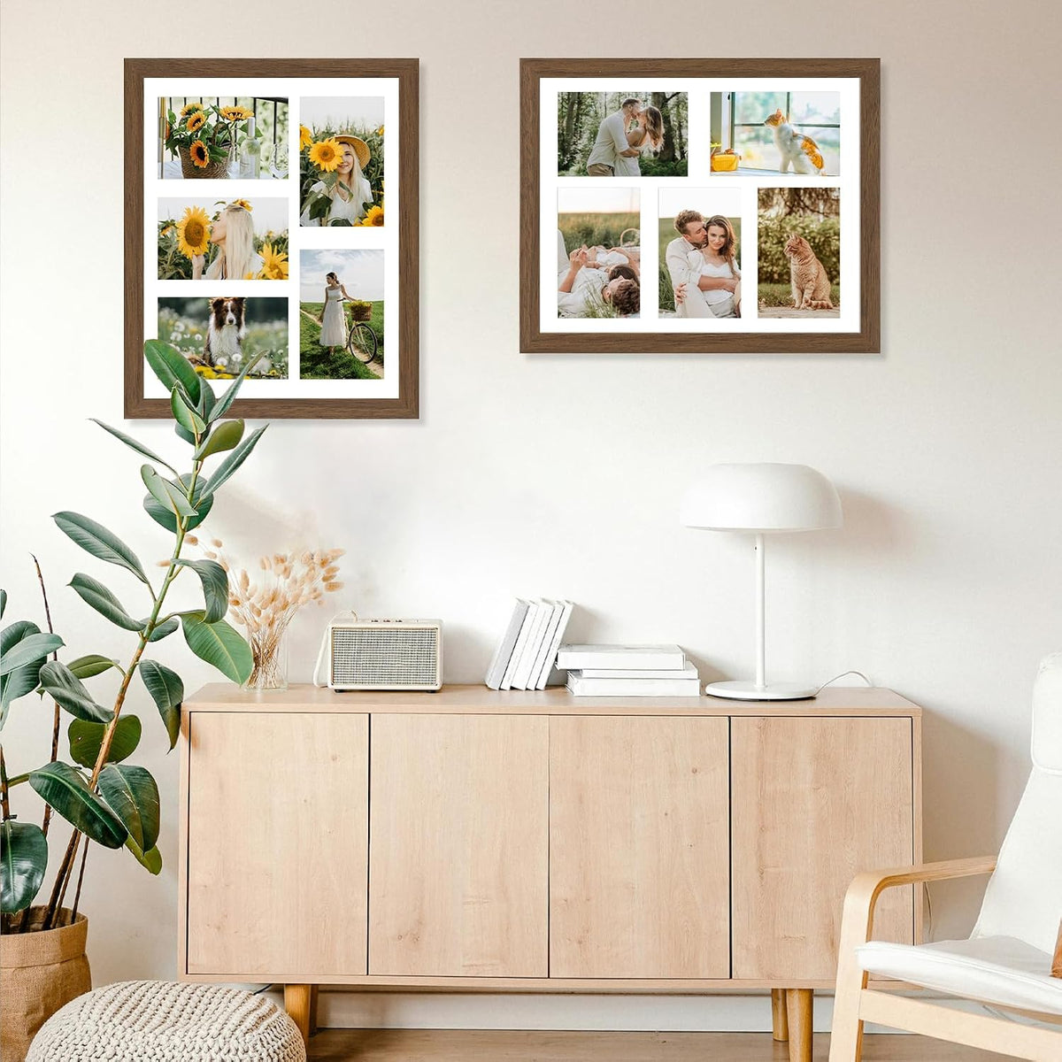 JCJMY 11x14 Picture Frame, 4x6 Collage Picture Frame, Display 5 Pcs 4x6 Photos or 11x14 Picture, Five Opening 4x6 Collage Frame for Wall Hanging, Lightweight 4 x 6 Multi Pictures Frame, Brown