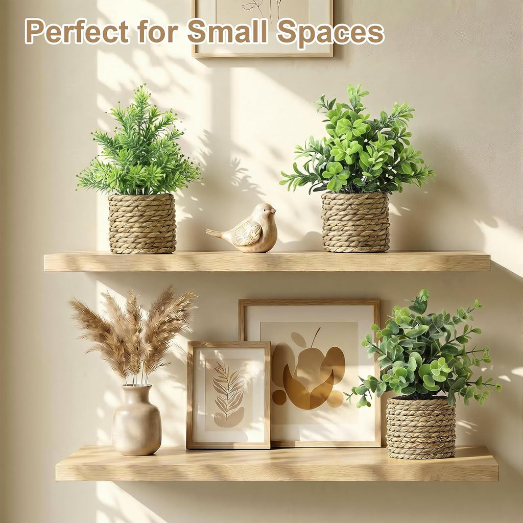 Small Fake Plants, 3 Pack Artificial Potted Plants with Seagrass Pots