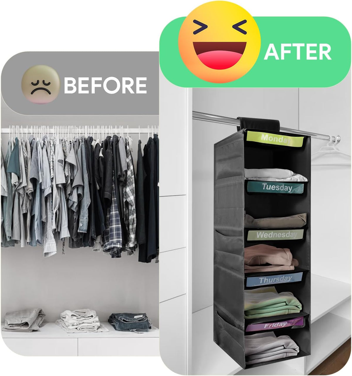 5-Shelf Weekly Clothes Organizer for Kids Days of The Week Storage (Black)