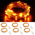 CYLAPEX 6 Pack Fairy Lights Battery Operated 7ft 20 LED Mini String Lights Silver Wire Firefly Starry Moon Twinkle Lights for Halloween Mason Jars Party Christmas Centerpiece Table Decorations, Orange