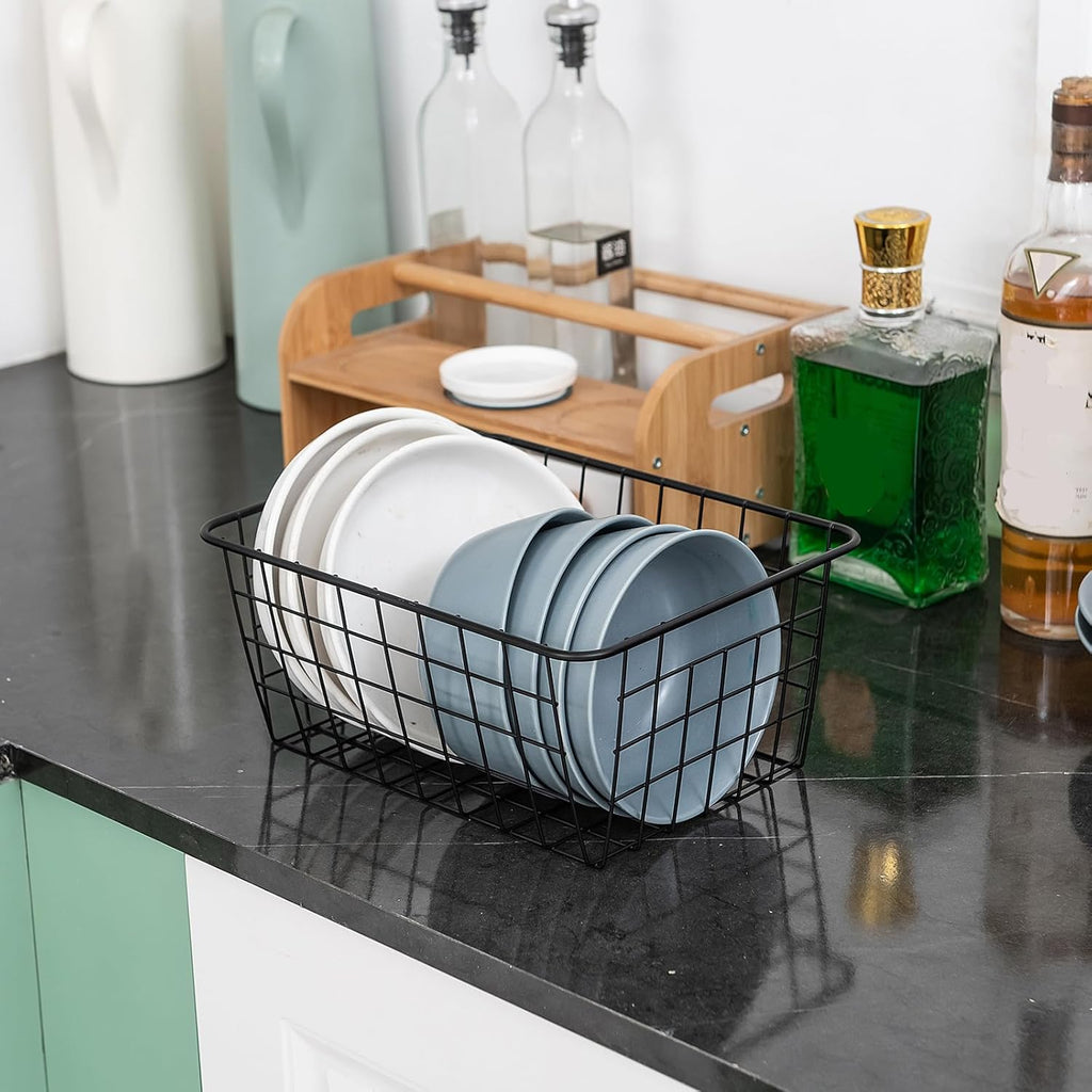 JUNCHU CHERRY Wire Kitchen Storage Basket 4 Packs,Perfect Pantry Organization Accessories Baskets,Laundry Basket,Countertop Organization,Suitable for Kitchen,Bathroom,Bedroom,Tabletop,Rose gold