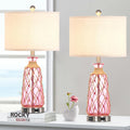 Ruzectt 25.5" Coastal Glass Table Lamps Set of 2, 3-Way Dimmable Touch Control Bedside Lamps with 2 USB Ports and AC Outlet, Pink Nautical Nightstand Lamps for Bedroom Living Room (LED Bulbs Included)