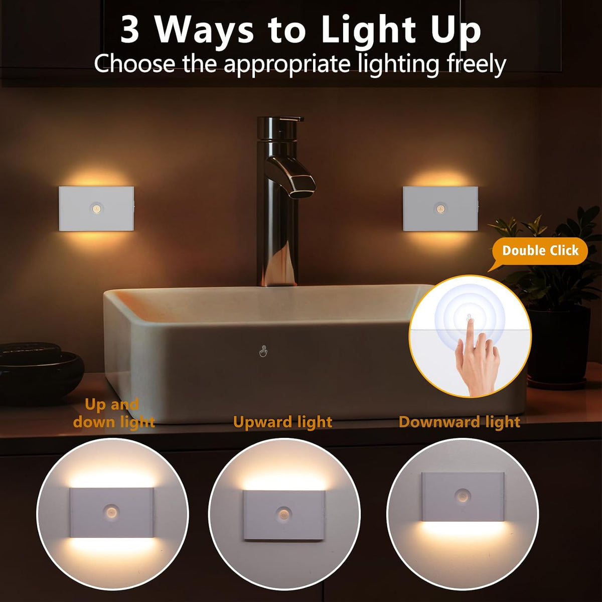 LumBelle 2 Pack Motion Sensor Night Light Rechargeable Battery 3000-6500K