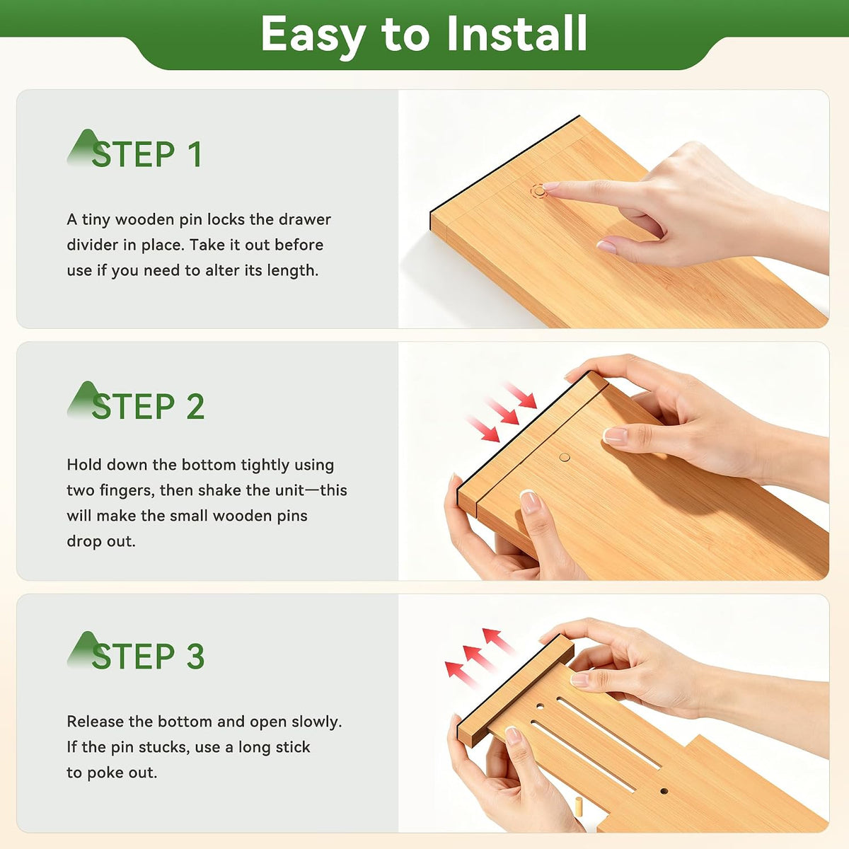 FJO 6 Pack Bamboo Drawer Dividers 4.65" High Adjustable from 17'' to 22''
