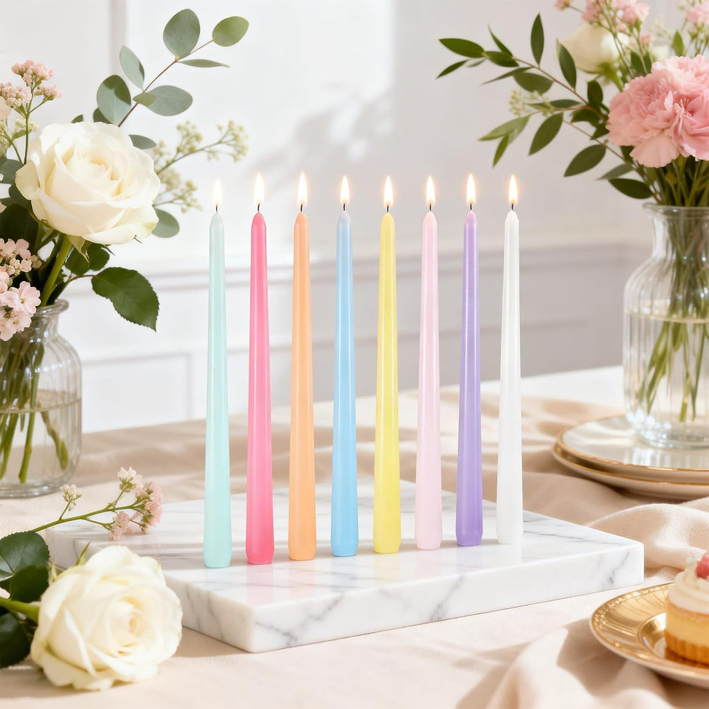 32 Pack Pastel Taper Candles, 10 Inch Colorful Candlestick