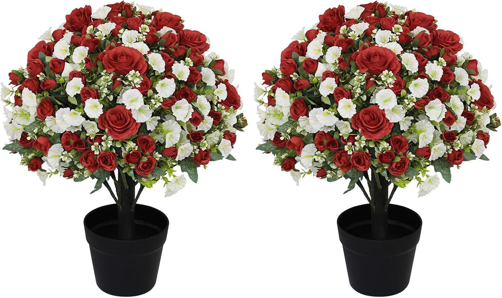 24" Artificial Potted Flowers for Outdoors, Silk Rose Faux Plants