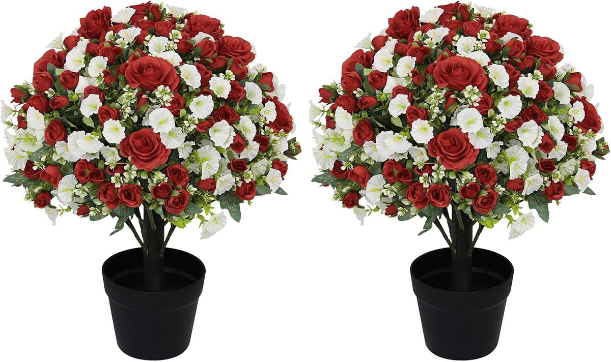 24" Artificial Potted Flowers for Outdoors, Silk Rose Faux Plants