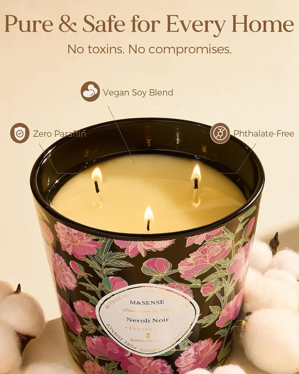 M&SENSE Neroli Noir Scented Candle, Large 28.2oz Natural Soy Wax