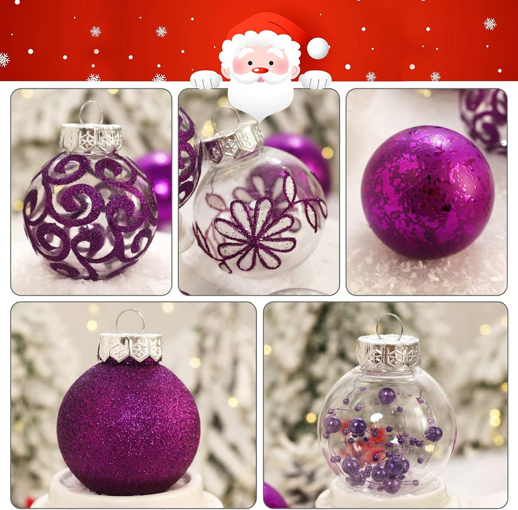 Clear Christmas Ornaments Set 30ct 2.36" Purple Shatterproof Christmas Ball