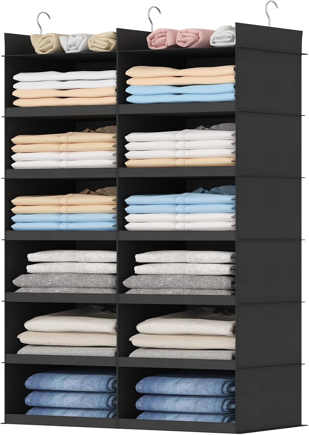 Lifewit 12 Sections Dual-Row Shelf Hanging Closet Storage Organizer, Black