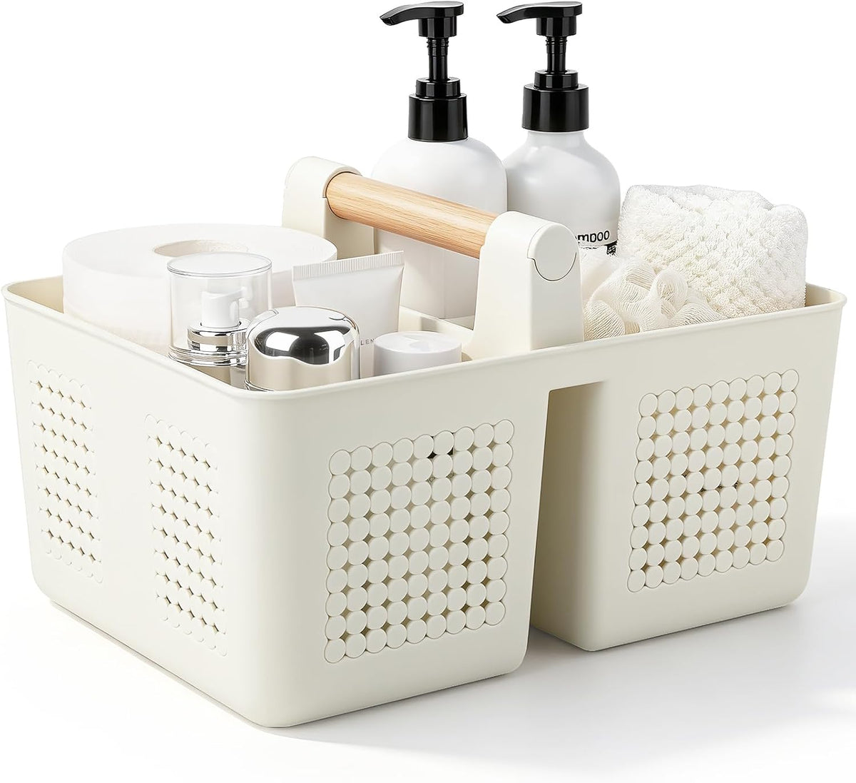 Portable Shower Caddy Basket Plastic Caddy Organizer with Handle Beige