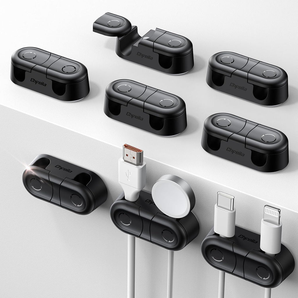Chfeila 8Pack Magnetic Cable Clips, Dual Slot Cord Holder Clips, Black