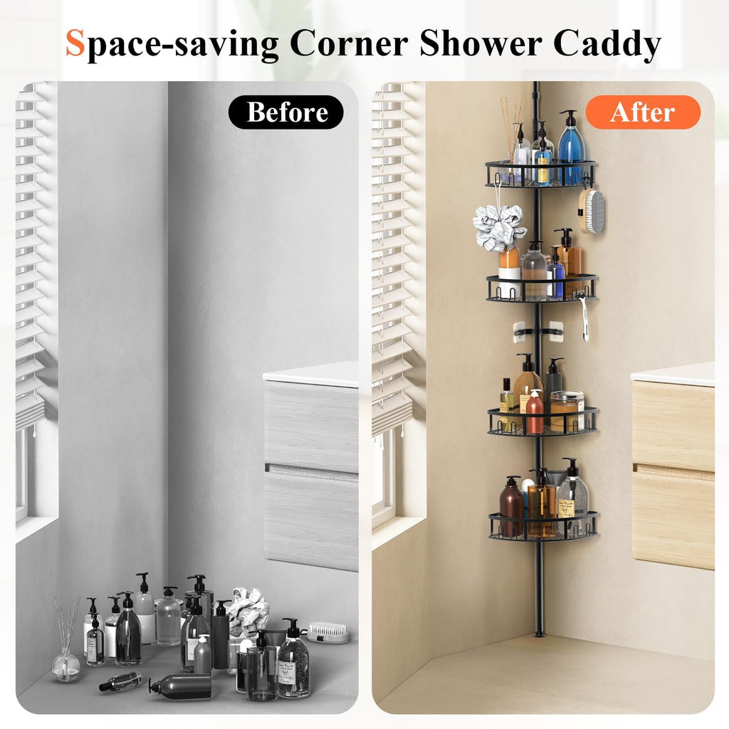 4-Tier Rustproof Corner Shower Caddy with Tension Pole