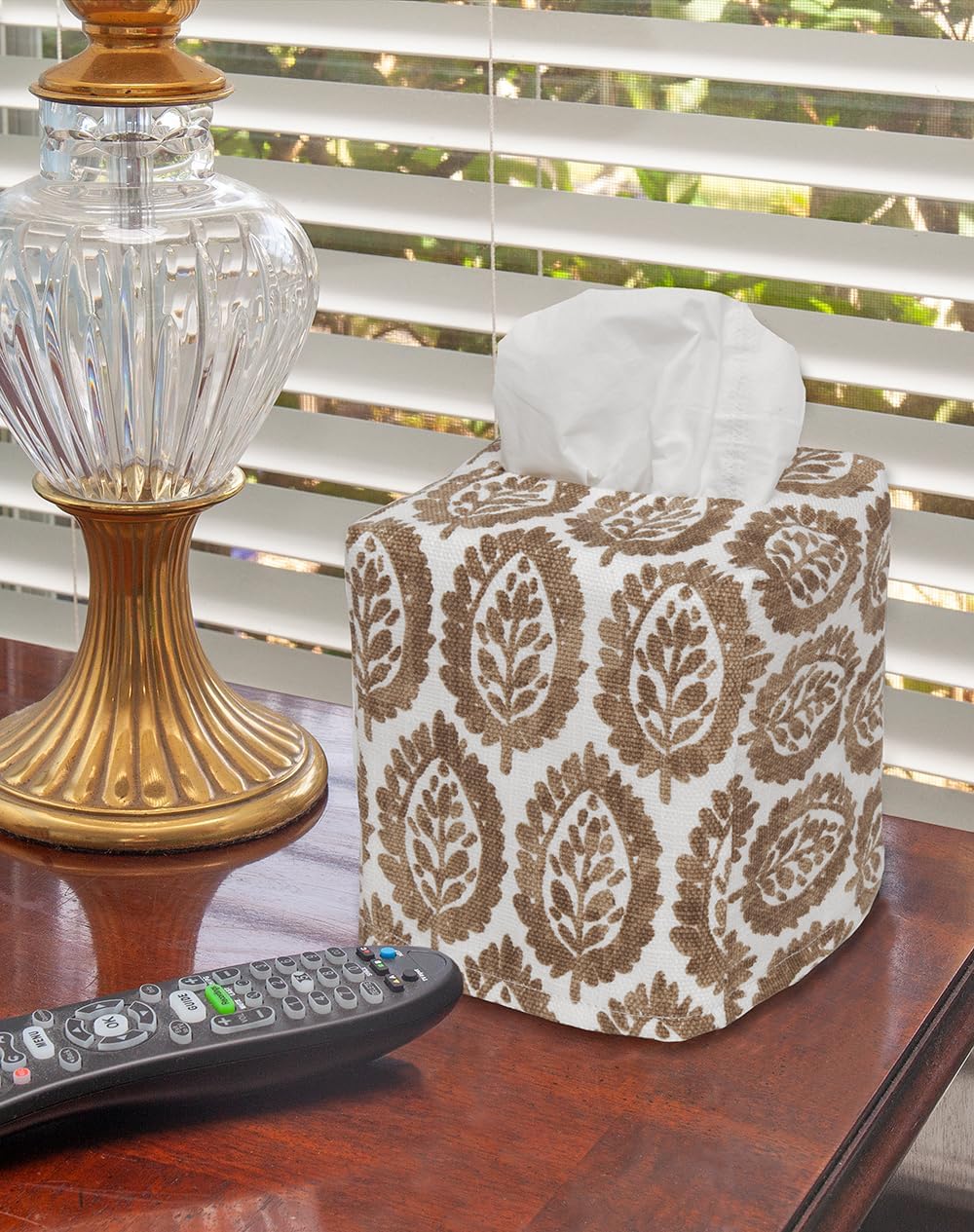Fabric Tissue Box Cover, Brown Blockprint Cotton