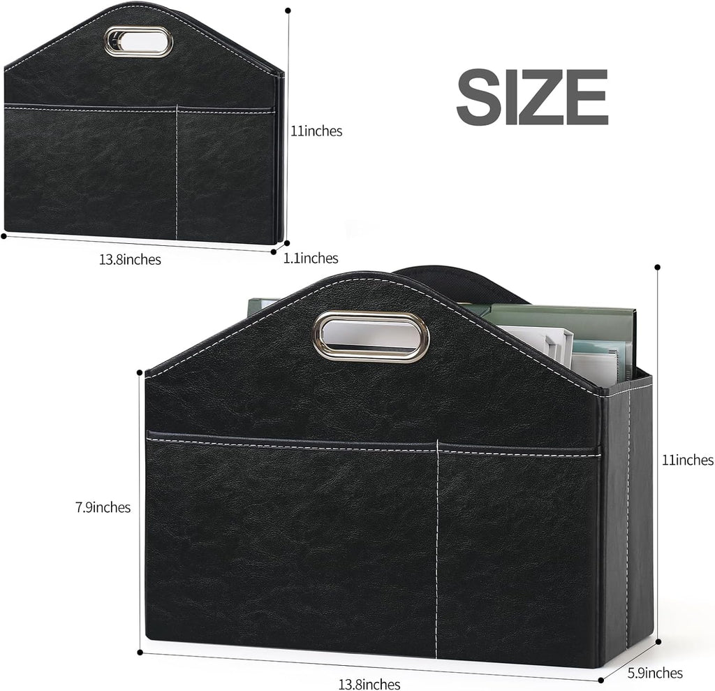 PU Leather Magazine Rack Floor foldable Magazine Basket Magazine Holder Organizer Newspaper Storage Bin Document File Holder for Home Office Living Room Table