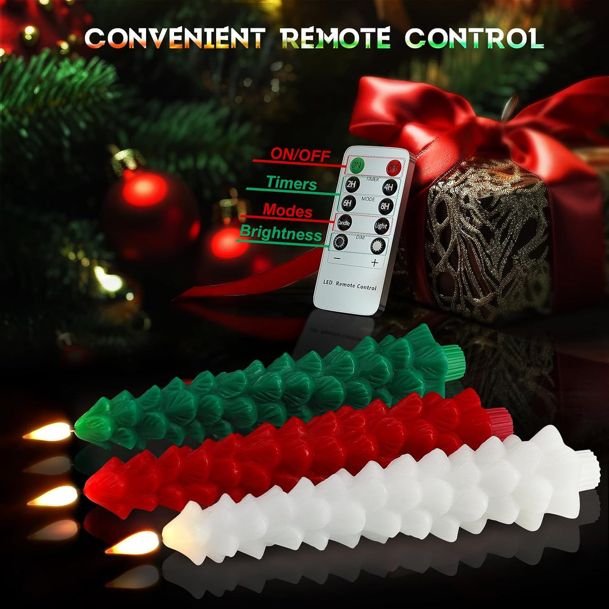 PChero Christmas Tree Candles with Remote Timer, 3 Pack, 9.7 Inches