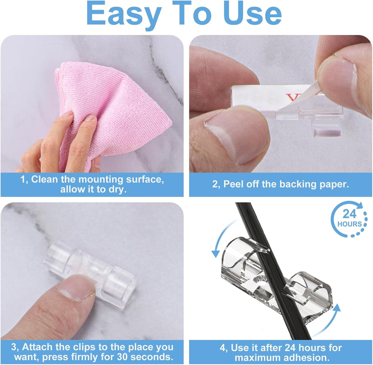 TidyHelper Adhesive Cable Clips Clear (Large, 26PCS), Indoor/Outdoor