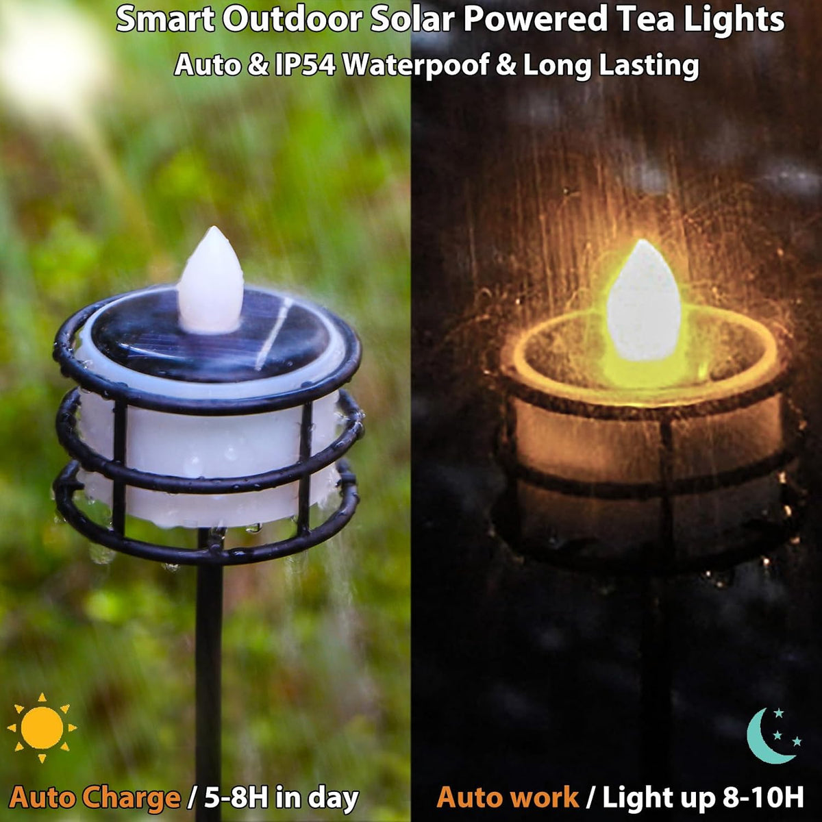 Solar Tea Lights Outdoor Waterproof, 8pcs Rechargeable Dusk to Dawn Little Solar Votive Candles, Flameless Flickering Small Light for Lantern Window DIY Chandelier Patio Deck Garden Decor (Warm White)
