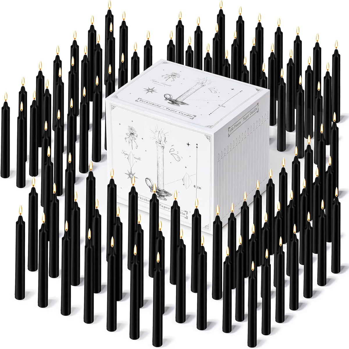 100 Pack Black Spell Chime Candles, 4 Inch Small Taper Candles for Rituals