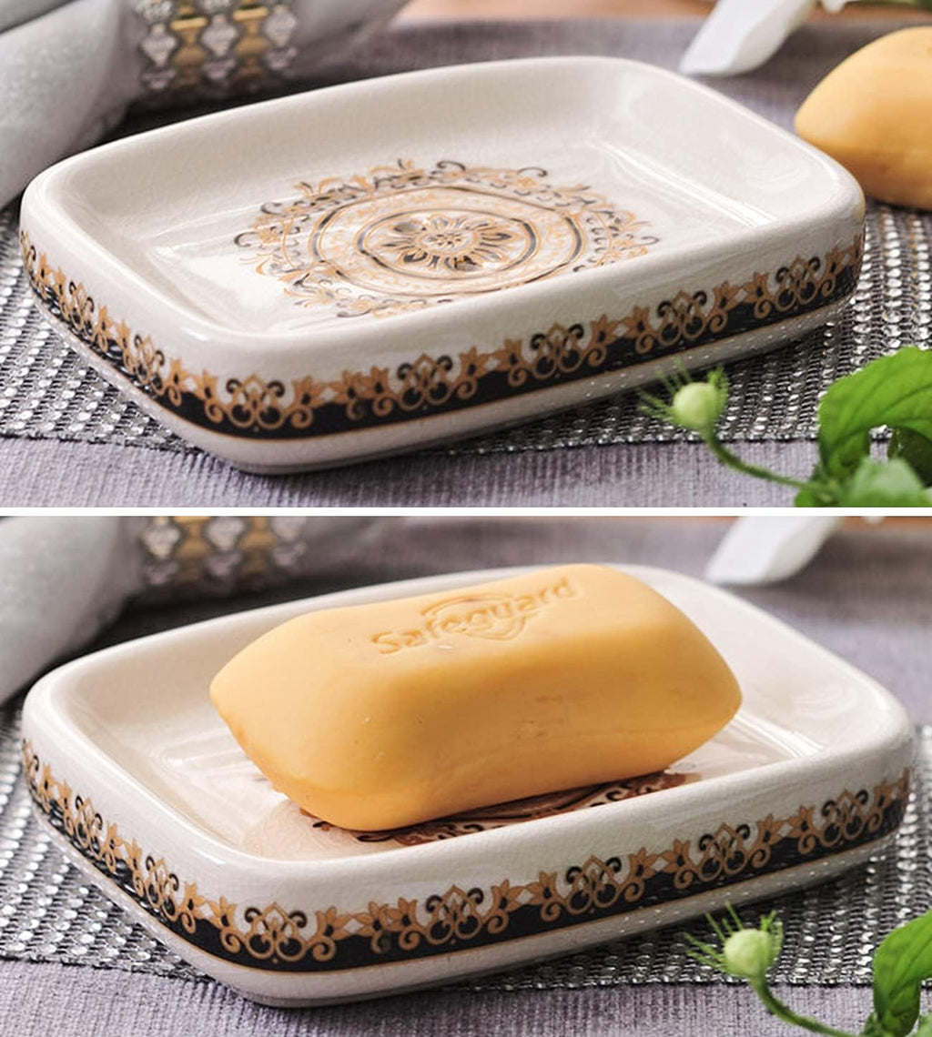 Kelake Ceramic Soap Dish Creative Ice Crack Ceramic French Sunflower Pattern Soap Dish Holder for Bathroom and Shower Soap Tray Box with Drain Gift for Mum Family
