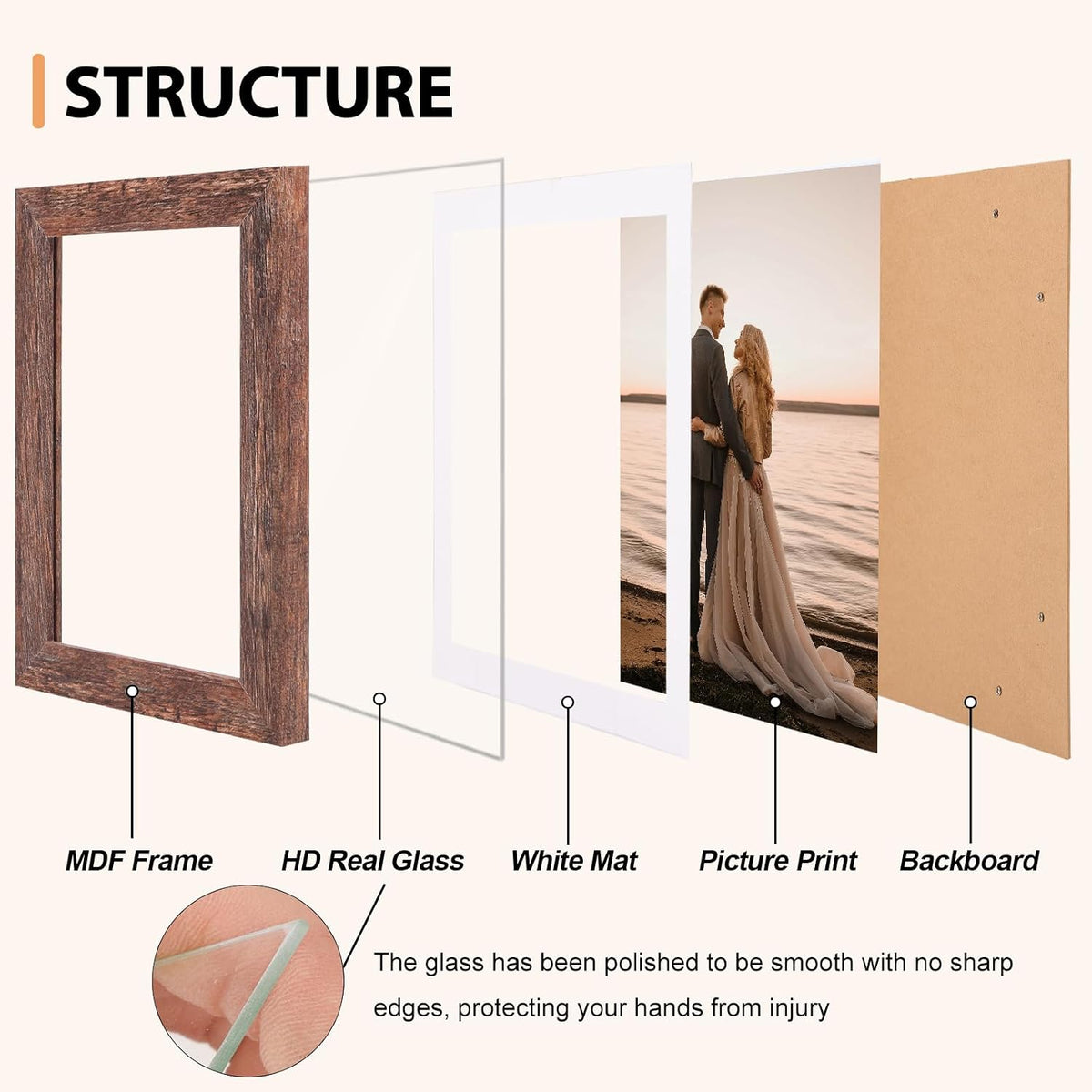 Fixwal 4x6 Picture Frames Set of 5 with Tempered Glass, Vintage Distressed