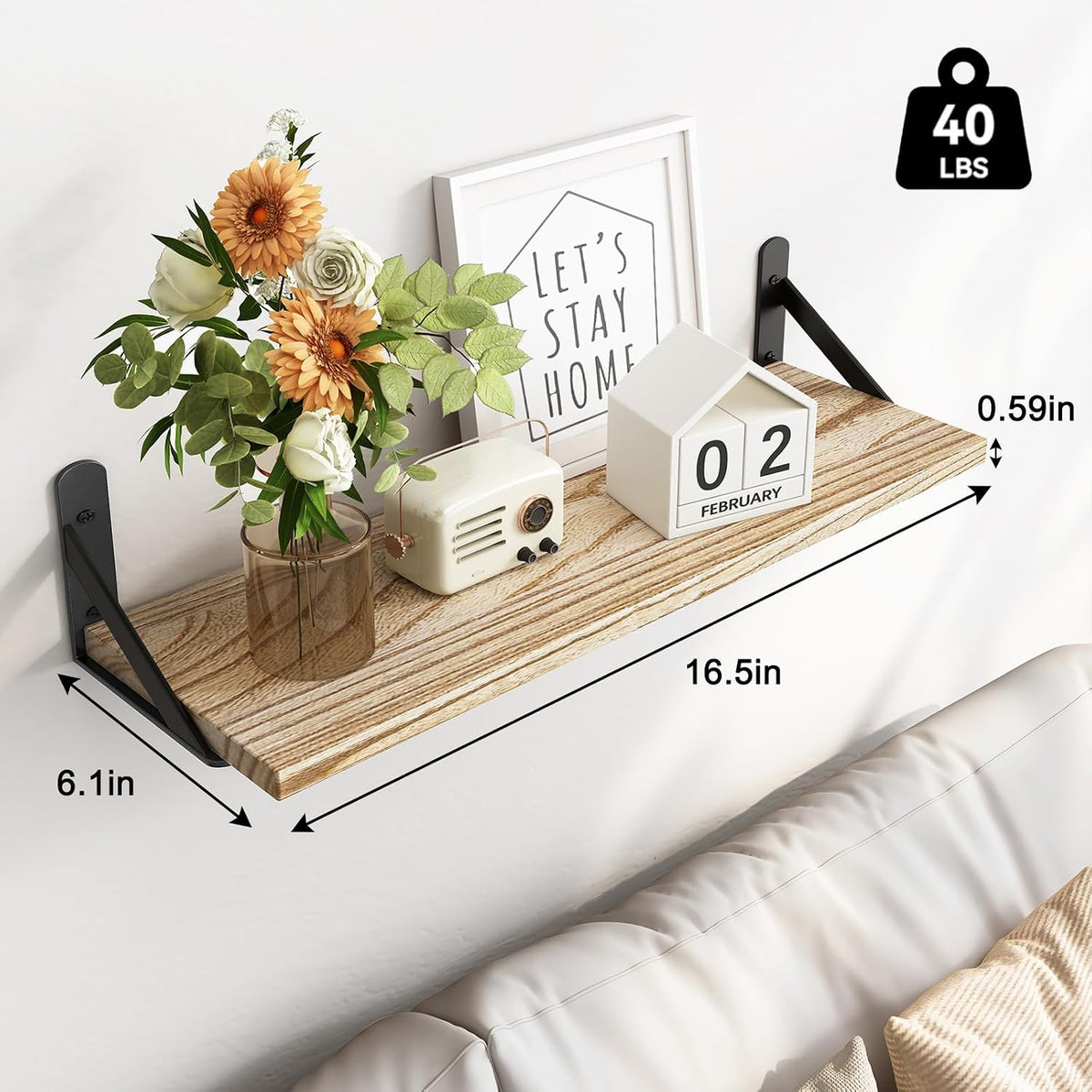 Fixwal Wall Floating Shelves for Decor (Light Brown, Set of 4, 16.5 Inch)