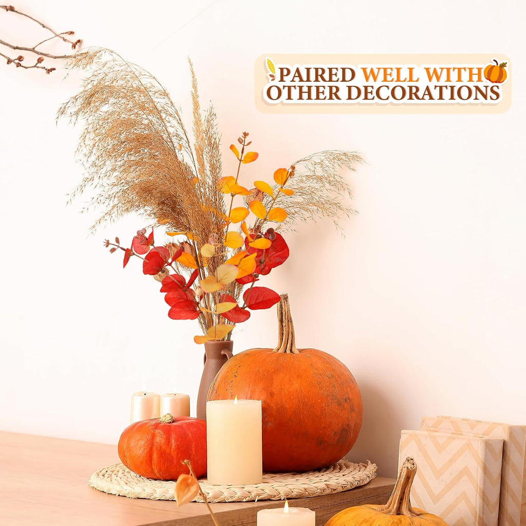 MEILIDY Artificial Eucalyptus Stems, Faux Foliage Branches, Orange, 12 Pcs