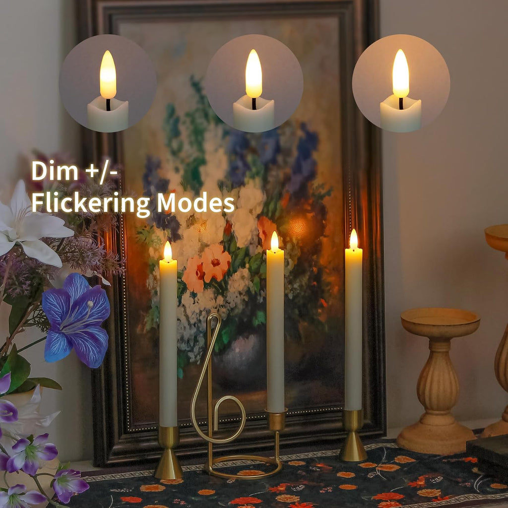 LED Flameless Taper Candles with Remote Timer,Ivory Battery Operated Flickering Window Candles,Pack of 4 Real Wax Warm Fire 3D-Wick Flameless Candlesticks,Home Wedding Decor(0.78" x 9.64")