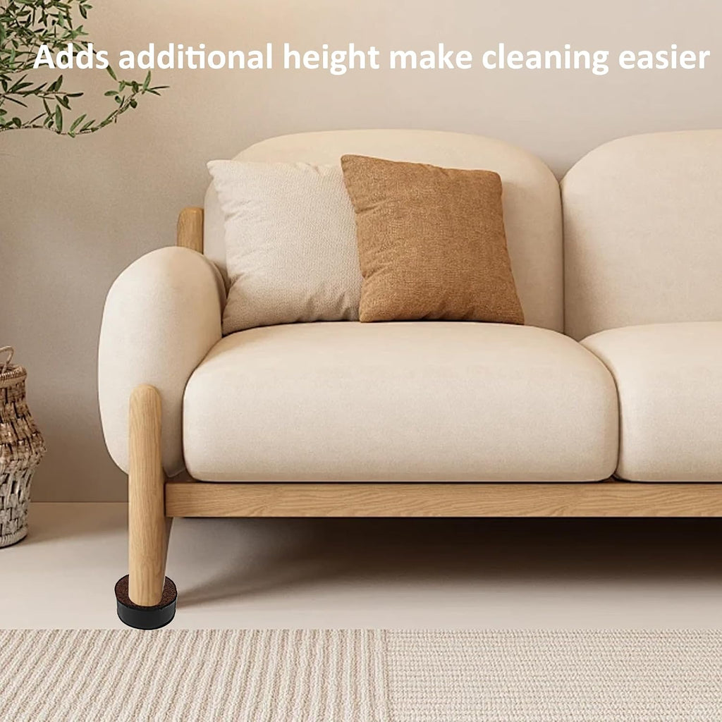 4PCS 1.2Inch Self-Adhesive Round Furniture Riser, Black Carbon Steel Bed Table Sofa Lift Riser, Heavy Duty Couch Cabinet Riser, Adds 1.2 Inch Height with Felt Pad