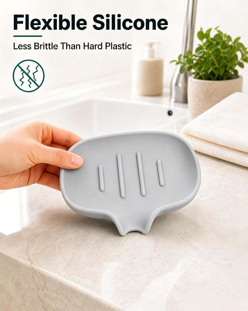 3 Pack Silicone Soap Dish for Shower, Bar Soap Holder with Drain Spout