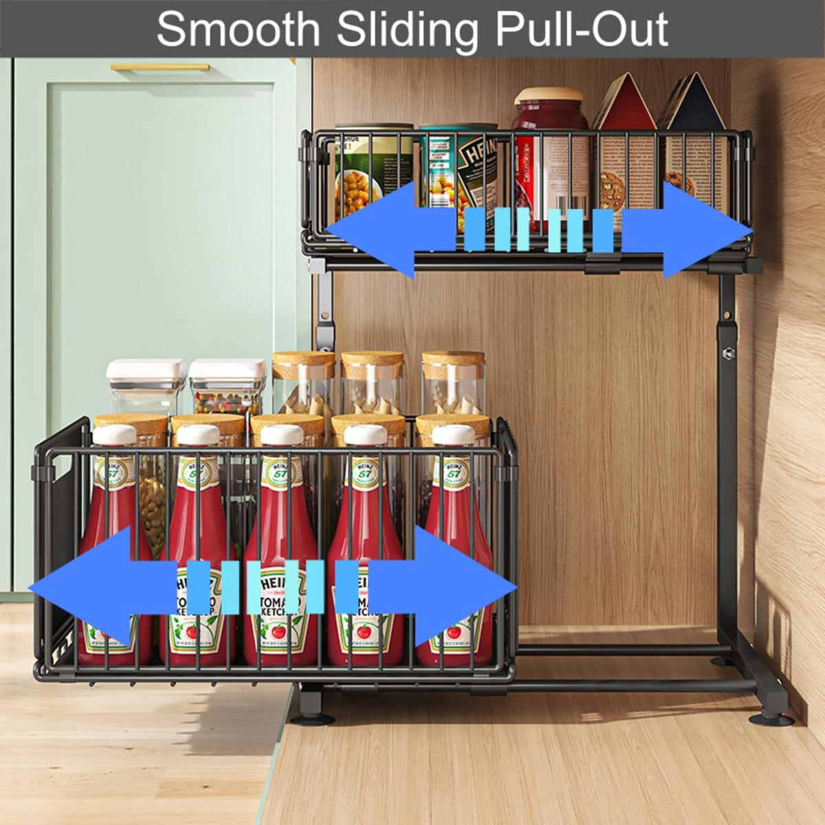 Under Sink Organizer, 2-Tier Pull Out Cabinet Organizer Black