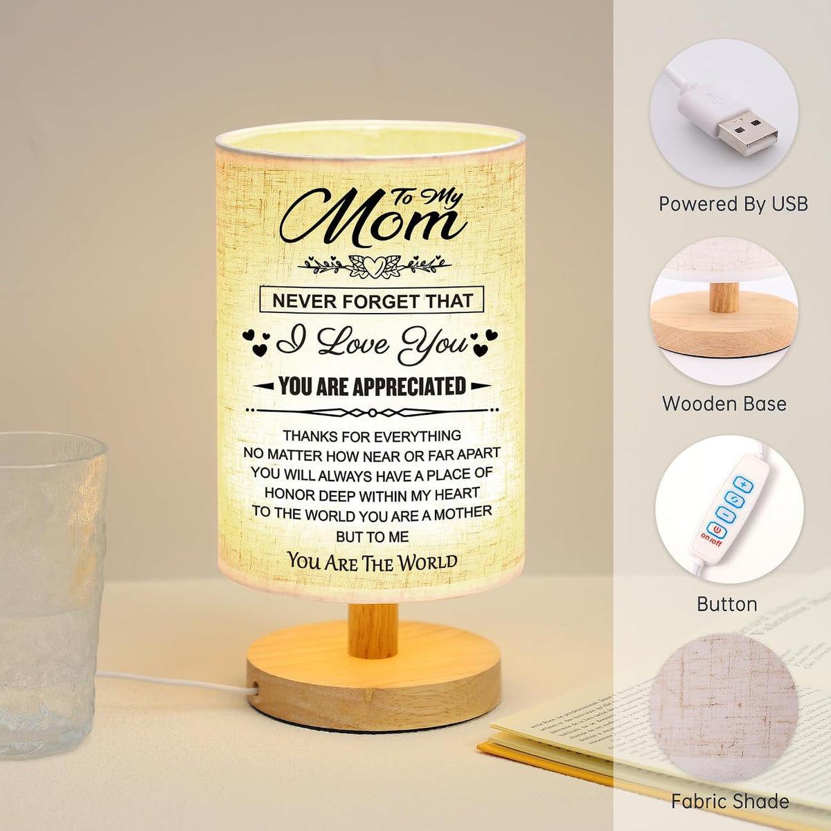 WSYEAR Birthday Gifts for mom from Son-Table Lamp Mom Gifts from Daughter for Mother Night Light Present for Mom Mothers Day Valentines Day Christmas