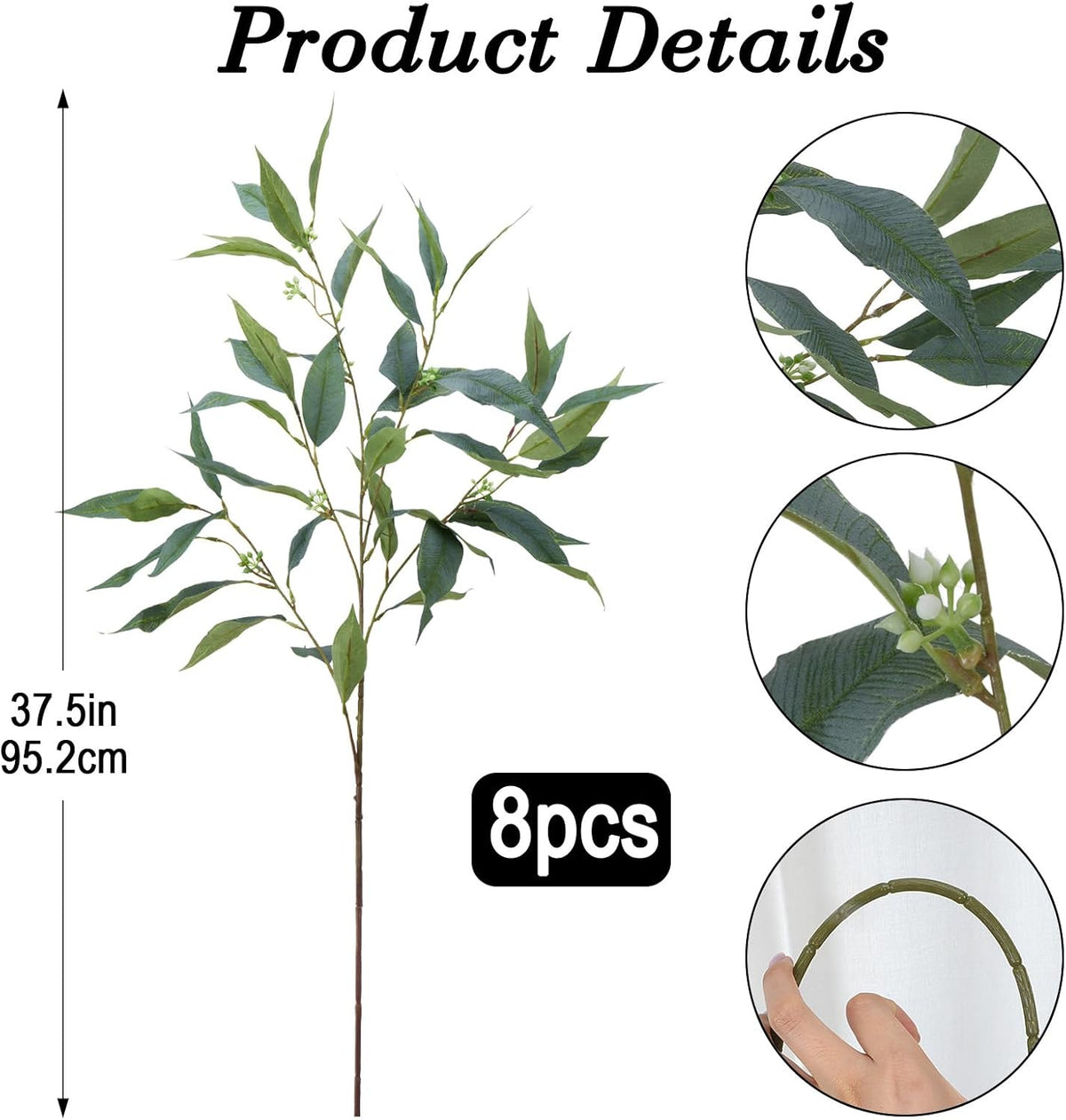 GTIDEA 8 Pack 37.5'' Artificial Eucalyptus Greenery Stems with Faux Seeds