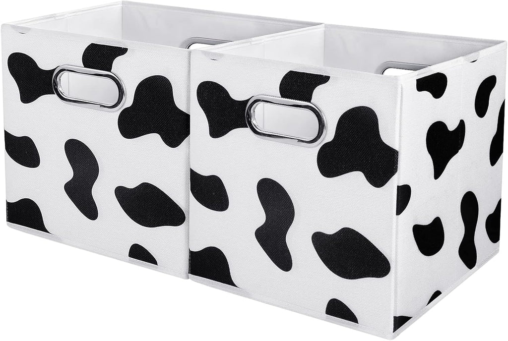 ANMINY Cow Print Cubes Fabric Storage Bins with Handles, 2 Pack 11"x11"x11"