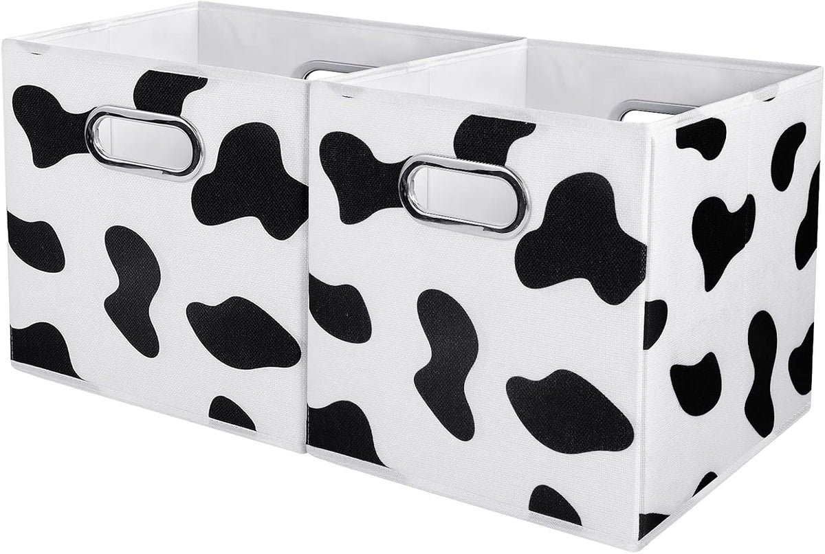 ANMINY Cow Print Cubes Fabric Storage Bins with Handles, 2 Pack 11"x11"x11"