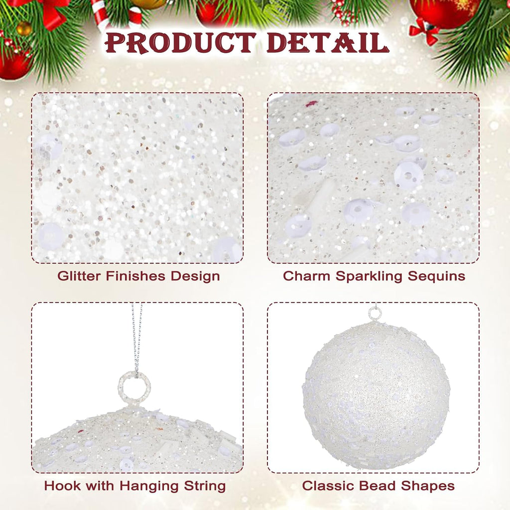 4Pcs 4.7" Large White Christmas Balls Ornaments for Christmas Trees